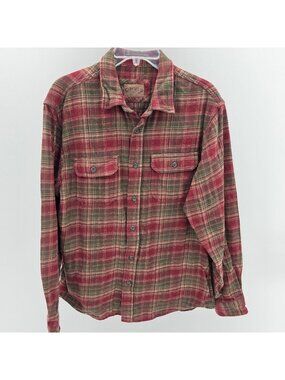 Orvis Shacket Mens M Red Green Plaid Cotton Flannel Button Shirt Jacket Outdoor